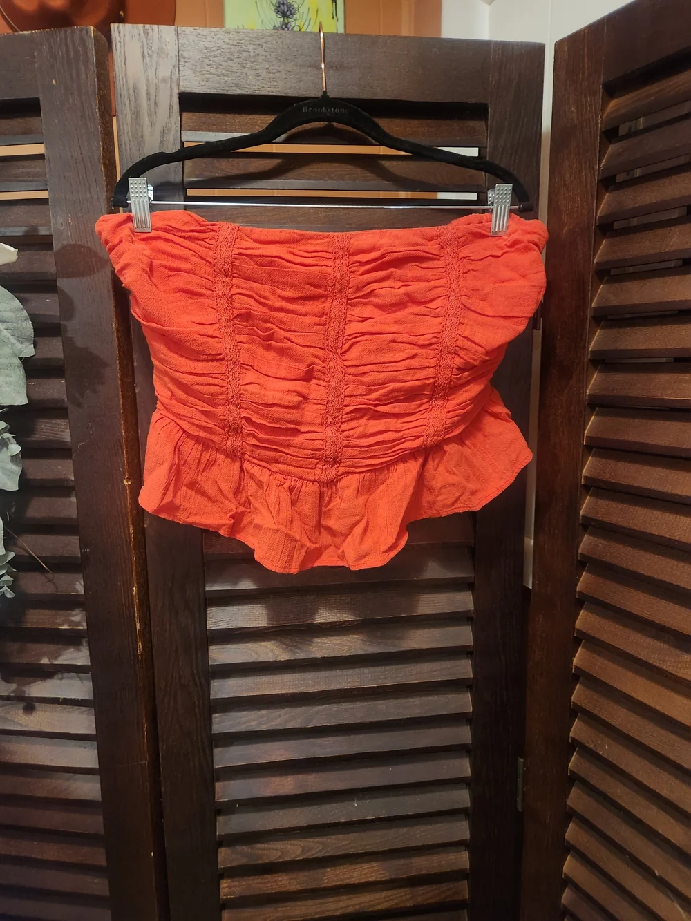 Free People Coral Strapless Ruched Peplum Crop Top